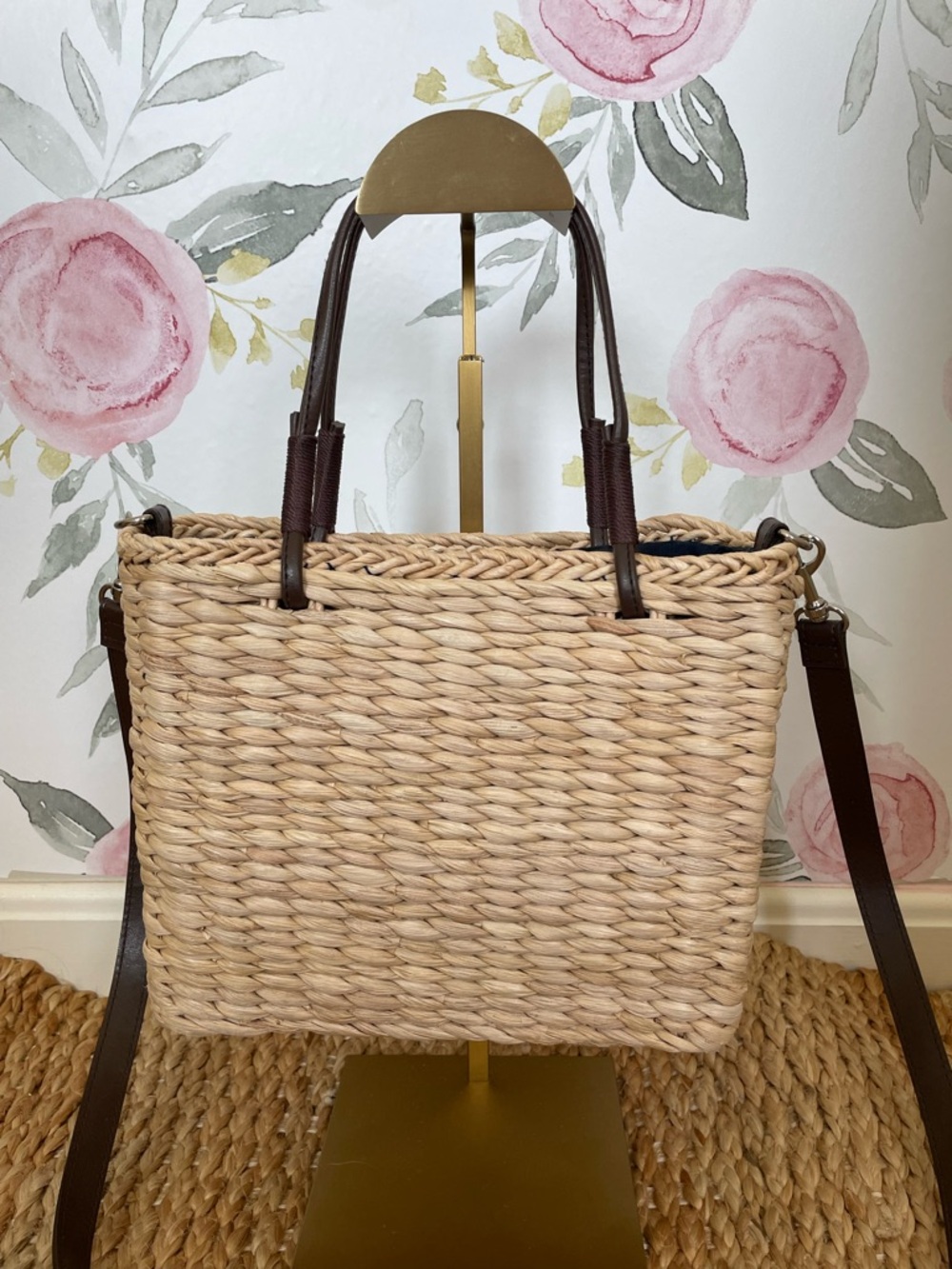 Woven Straw Sailboat Vacation Tote Bag - Natural with Euro Summer Straw Details - Picture 4 of 7